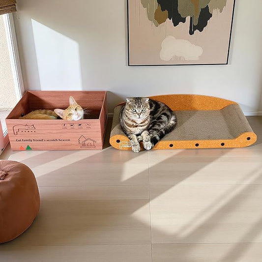 Cat Scratcher Bed 27 Inch Cat Couch Scratcher &16 Inch Cat Scratch Box with Refillable Scratch Pad Cat Scratchers for Indoor Cats Durable Extra Large Cats Lounger Furniture Protector