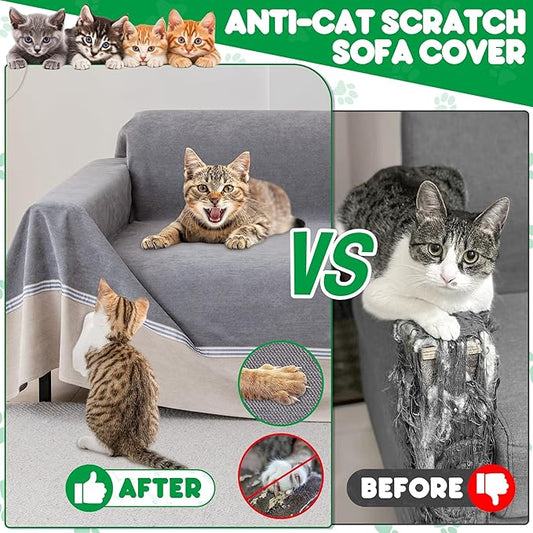 Cat Scratch Furniture Protector - Anti-Slip, Waterproof Sofa Cover to Keep Cats Off, Pet-Friendly Couch Protectors for 3 Cushion Couch, Anti-Scratch Couch Cover for Pets and Kids 150"X91"Dark Gray