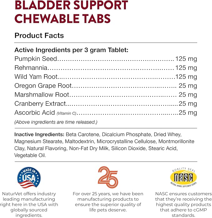 NaturVet – Bladder Support for Dogs – Plus Cranberry | Supports Healthy Bladder Control & Normal Urination | 60 Time Release Chewable Tablets