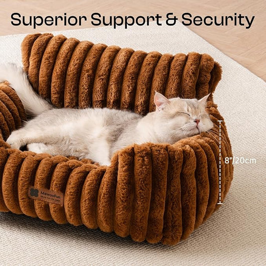 MEWOOFUN Cat Beds for Indoor Cats, Fluffy Cat Couch with Removable Washable Cover, Supportive Small Dog Beds for Puppy & Kitten up to 15 lbs (Brown, 24x19x12)