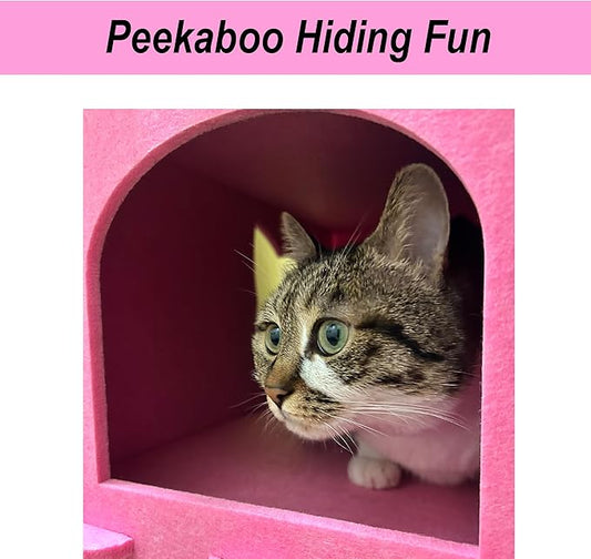 Cat House Cat Ear Design, Large Spacious Cozy Indoor Cat Bed Cave, Scratch Resistant Strong Thick Premium Felt Condo, Fun Hideaway for Multiple Cats, 21.5x13x11.6 inches (Pink)