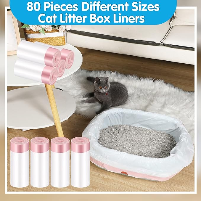 Jutom Large Cat Litter Box Liners, 80 Count, 36 x 18 in and 31 x 18 in, Scratch Resistant HDPE Material, Convenient Drawstring Design, Keep Home Clean