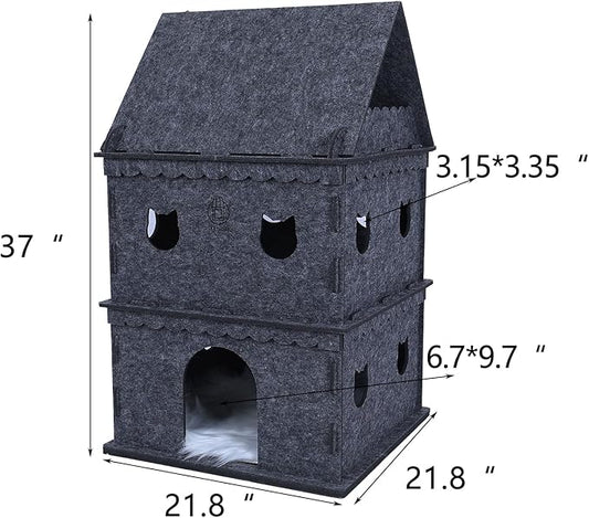 3-Tier Indoor Cat Apartment,Cozy Pet Cat Bed, Hideaway, and Sturdy Cat Castle for Multiple and Large Cats
