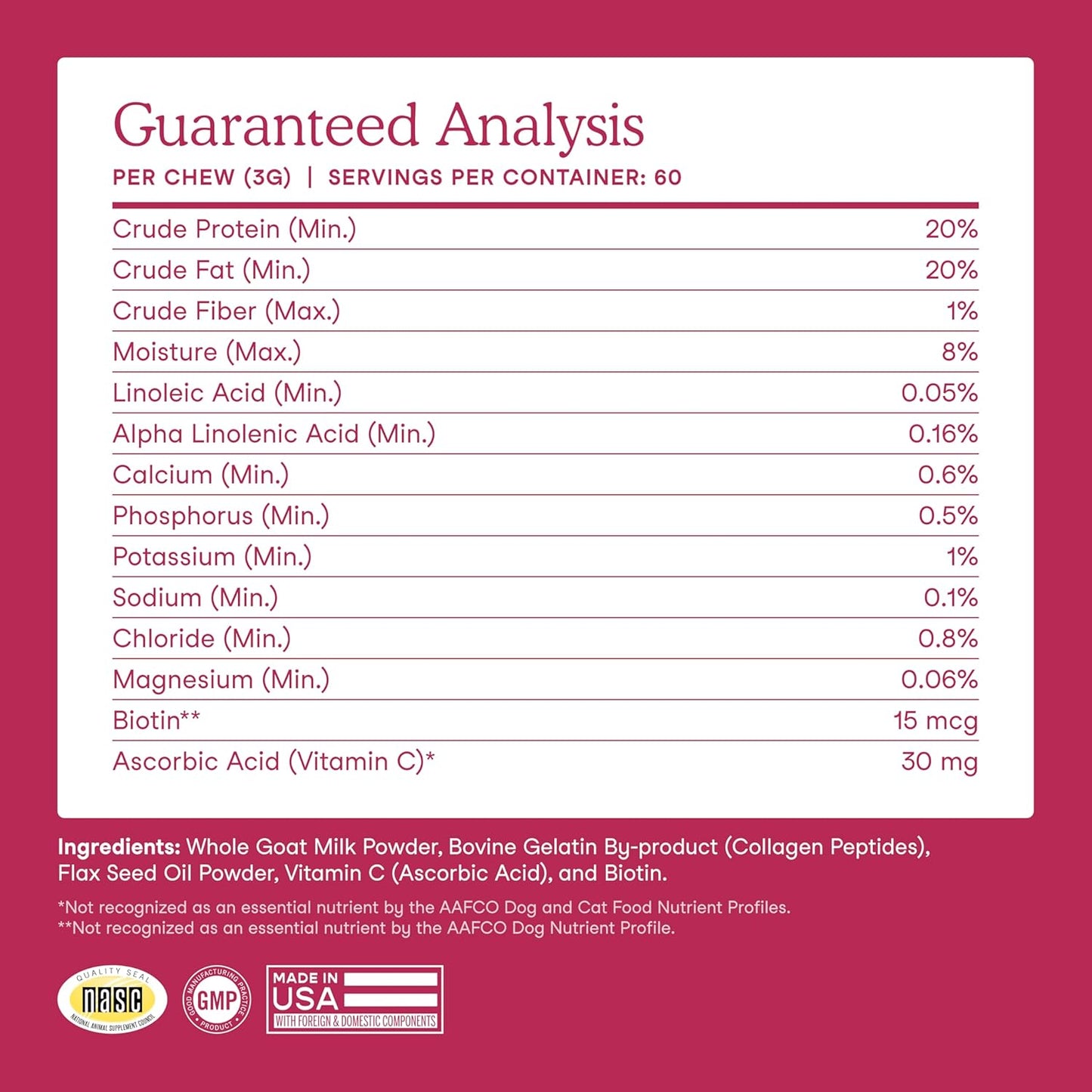 Fera Pets Goat Milk Topper - Cat & Dog Skin and Coat Supplement with Collagen, Biotin & Vitamin C - Helps Maintain Normal Skin Moisture - Promotes a Shiny Coat - for Picky Eaters - 60 TSP