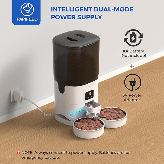 PAPIFEED 7L Automatic Cat Feeders for 2 Cats - 2.4G WiFi Timed Auto Feeder with APP Control, Cat Food Dispenser with Alexa for Multiple Cats, Detachable for Easy Clean, 1-10 Meals Per Day - White