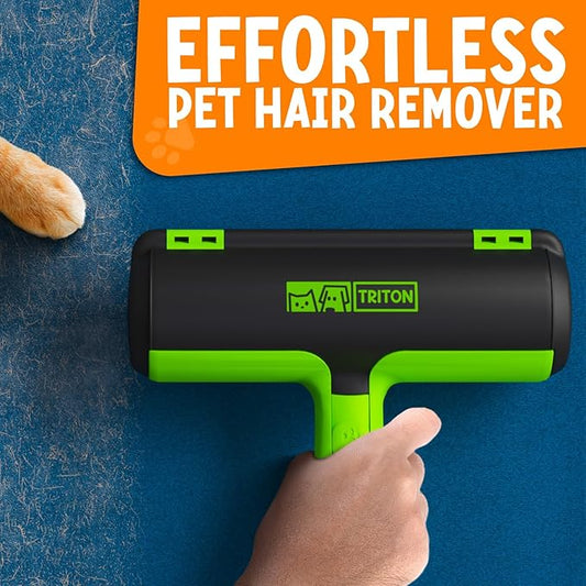 Triton Pet Hair Removal Tool w/Trapping Compartment - Easy to Use Pet Hair Roller, Hair Remover Tool - Cat and Dog Hair Remover (Green)