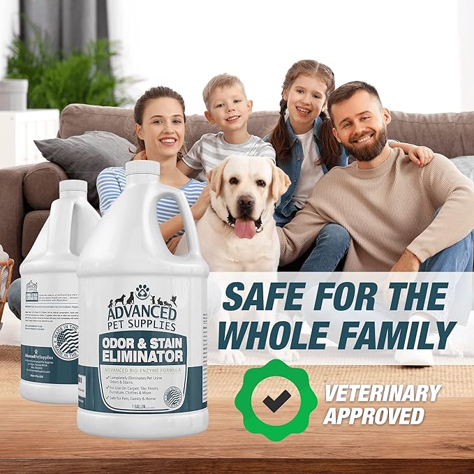 Advanced Pet Supplies Odor Eliminator and Stain Remover Carpet Cleaner with Odor Control Technology, Professional Strength Enzymatic Solution, Natural Enzymes for Carpet and Hardwood Floors (Gallon)