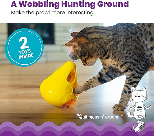 Catstages Mousin' Around Wobble Wedge, Plush Catnip Blend Cat Toy and Rolling Ball Inside, Yellow