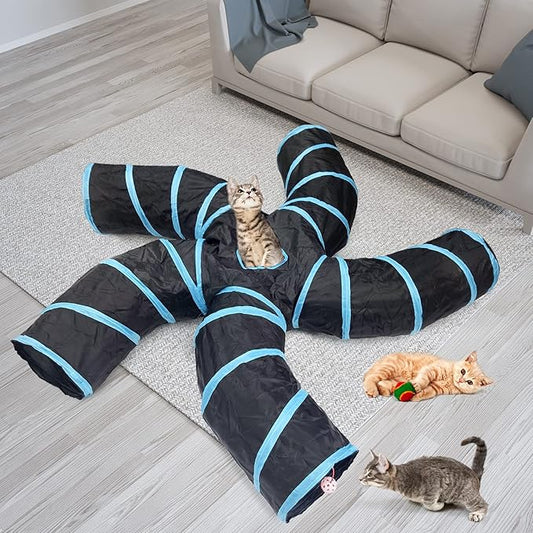 Bemodst Cat Tunnel for Indoor Cats, 5 Way Cat Tubes and Tunnels Collapsible S-Shape Small Animal Tubes Kitty Tunnels Interactive Maze Cat Toy for Kitten Rabbit Ferret - 5 Way