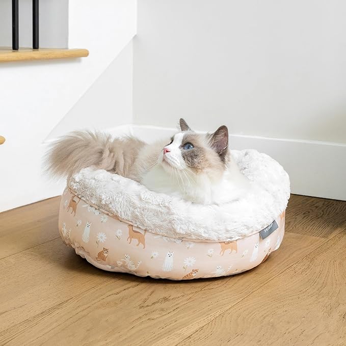 Fringe Studio Cat Bird Daisy Lite Peach Small Circle Pet Bed 18"- Poly Filled with Faux Fur Interior - Machine Washable