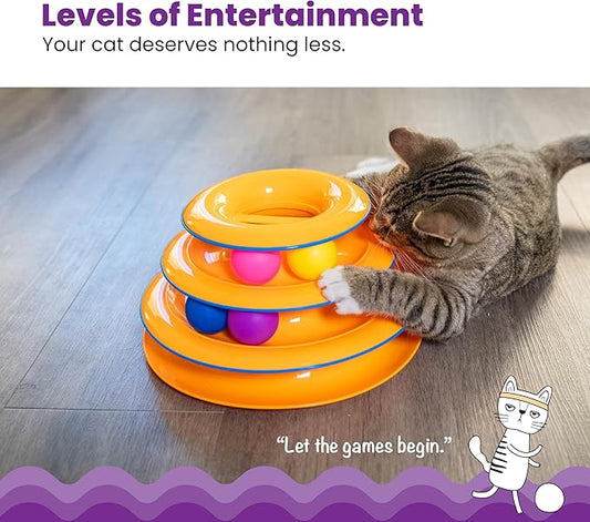 Catstages Tower of Tracks 3-Level Cat Track Toy with 6 Balls, Interactive Toy for Indoor Cats, Orange