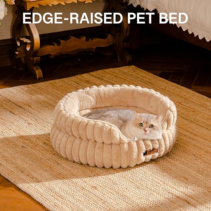 MEWOOFUN Cat Beds for Indoor Cats Washable, Dog Beds for Small Dogs Round Pet Bed for Puppy and Kitten (Camel, 20"x20"x8")