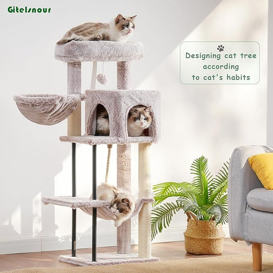 Cat Tree, Cat Tower for Indoor Cats, 43.3 inch Cat Tree Tower with Sturdy Steel Tube, Cat Hammock, Cat Condo for Small Cats and Kittens, Cat Scratching Post, Muchroom GCT004SMU