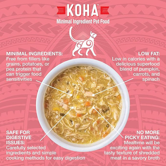 KOHA Pure Shreds Chicken and Salmon Entrée for Cats, High Protein Wet Cat Food, 5.5oz Cans (Pack of 12)