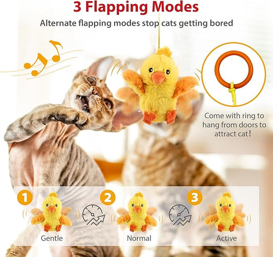 PETGEEK GiGwi Chirping Bird Cat Toys Realistic Bird Plush Toy - Perfect Melody Chaser Toys for Bored Indoor Adult Cats - Includes Hanging Loop for Cat Dancer (Chicken, Upgrade Flapping)
