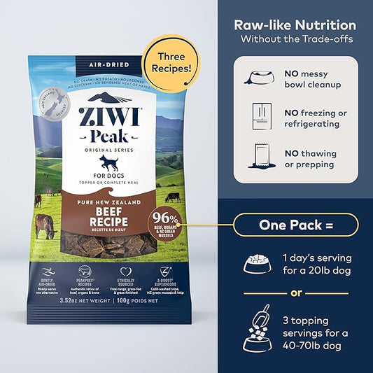 ZIWI Peak Air-Dried Dog Food – Beef - All Natural, High Protein, Grain Free, Limited Ingredient w/Superfoods (3.5oz)