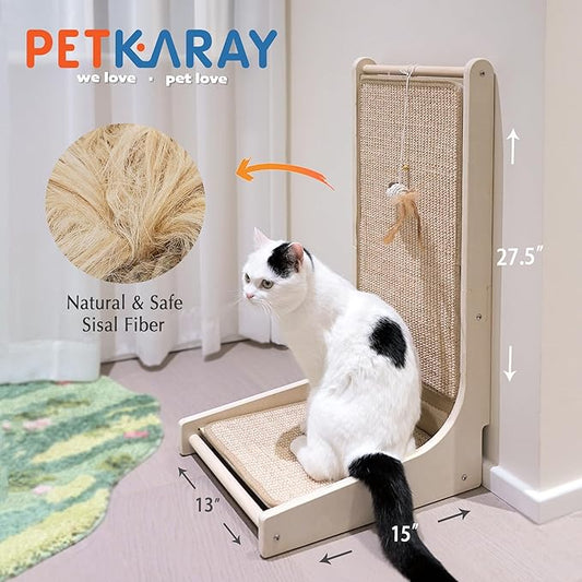 PETKARAY Vertical Sisal Cat Scratcher Board, Right Angle Scratching Post and Scratch Pad for Indoor Cats, Wall Furniture Protector