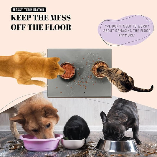 AVERYDAY 32x24'' Silicone Dog Mat for Food and Water, 0.63'' Edge Dog Food Bowl Mats for Floor Waterproof, Dogs Water Mat for Sloppy Drinker, Non Slip Rubber Pet Feeding Mats for Indoor Dogs and Cats