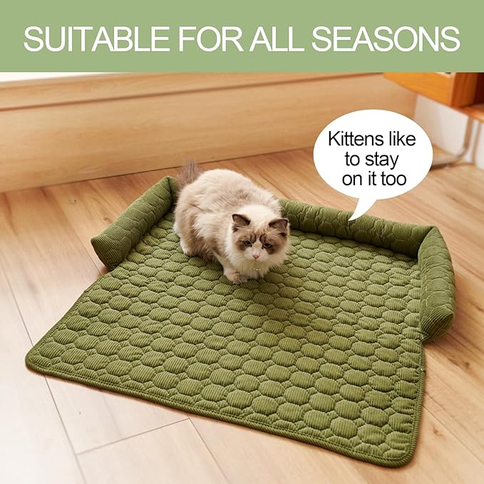 Dog Bed Mat - Washable Pet Furniture Protector with Anti-Slip Bottom for Small Dogs and Cat(Green)
