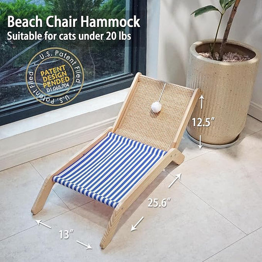 PETKARAY Cat Hammock with Coconut Palm Tree Scratching Post, Cozy Beach Chair Elevated Cat Beds, Original Lounger for Indoor Cats