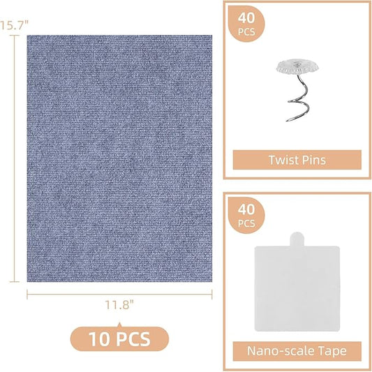 Anti Cat Scratch Furniture Protector, 10 Pack | 11.8" X 15.7" / Per | Self-Adhesive Cat Scratching Mat for Couch, Wall, Door, DIY, Durable, with 40 Twist Pins (Light Grey)