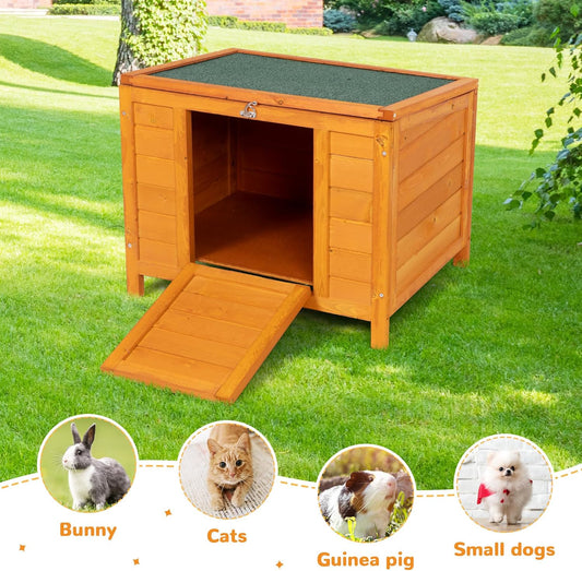 COZIWOW 24inches Wooden Catio Outdoor Cat House Small Animal House,Rabbit Hutch Indoor,Stable Weatherproof Bunny Cage Pet Shelter for Small Cat Dog Rabbit Guinea Pig(Orange)