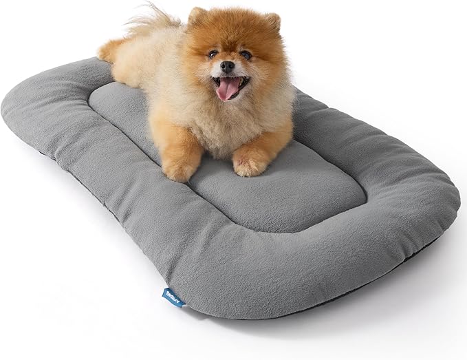 Bedsure Washable Dog Crate Pad for Small Dogs, Anti-Slip Puppy Kennel Dog Bed for Crate - Ultra Soft Fleece Flat Thin Pet Mat (Not Chew Proof), Light Grey 23"x17"