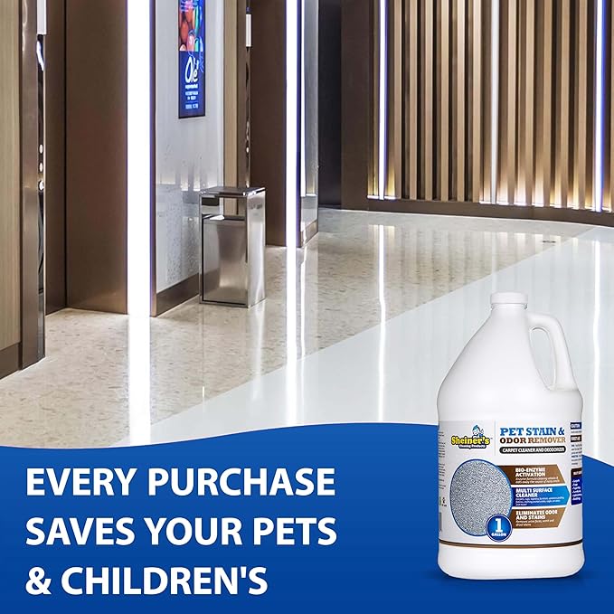 Sheiner's Pet Stain Remover & Pet Odor Eliminator, Advanced Cleaning Bio-Enzyme Cleaner Solution for Carpets, Rugs, Upholstery & Multi-Surfaces, Safe for Pets & Kids. (128 oz)