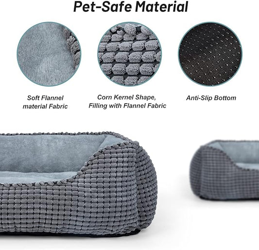 MIXJOY Dog Bed for Large Medium Small Dogs, Rectangle Washable Sleeping Puppy Bed, Soft Calming Cat Beds for Indoor Cats, Orthopedic Pet Sofa Bed, Anti-Slip Bottom with Multiple Size (20'', Grey)