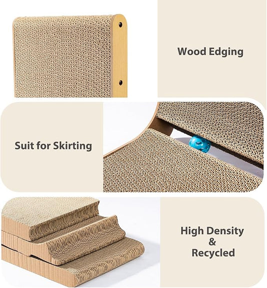 Cat Scratcher Scratching Post with 2 Cat Ball Toy Track Scratchers for Indoor Cats Scratching Board Cardboard L Shaped Scratch Pad for Cats as Beds & Furniture