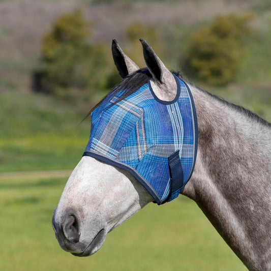 Kensington UV Horse Fly Mask with Web Trim - Protective Mask with Dual Ear Opening & Forelock Freedom - Medium, Kentucky Blue