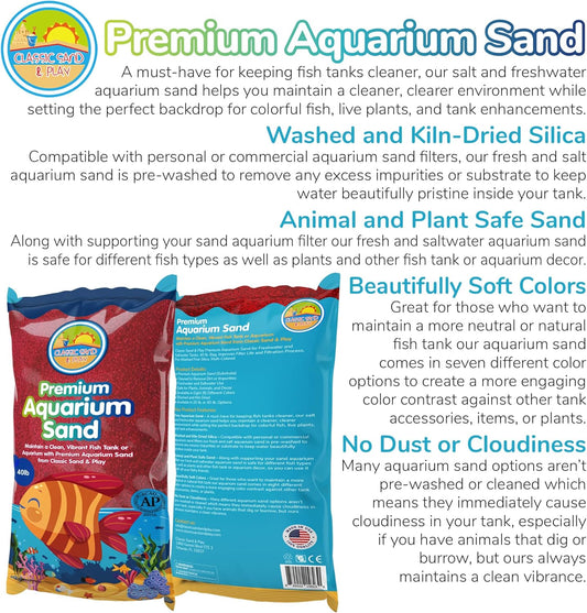 CLASSIC SAND & PLAY Natural Aquarium Sand for Freshwater and Saltwater Tanks, 40 lb. Bag, Improves Filter Life and Filtration Process, Pre-Washed Fine Sand, Red