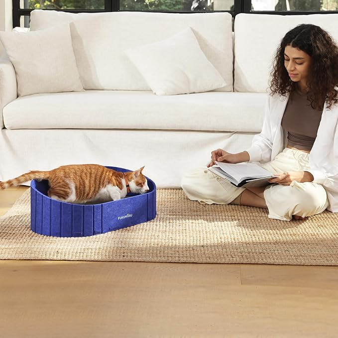 FUKUMARU Cat Scratcher, 24 Inch Sofa Shape Cat Scratcher Couch Bed, Reversible Detachable Cats Scratching Board, Round Cats Scratch Pads Refill Indoor, Blue