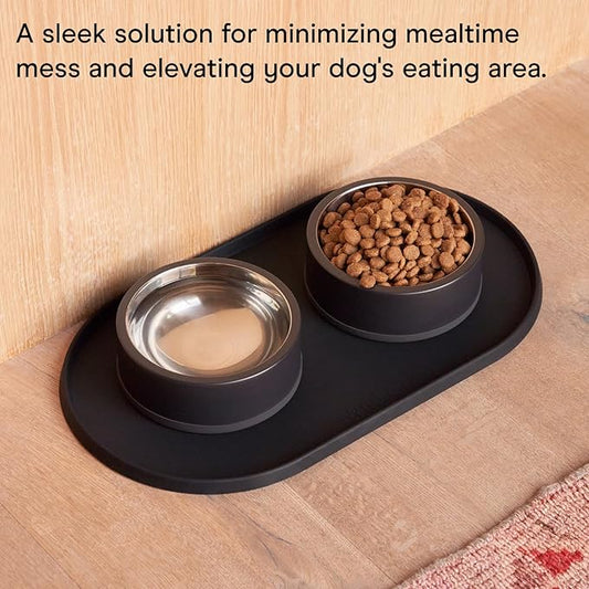 Wild One - Dog & Cat Placemat for Food & Water - Silicone, Non-Slip, Non-Toxic - Great for Travel - Standard (Black)