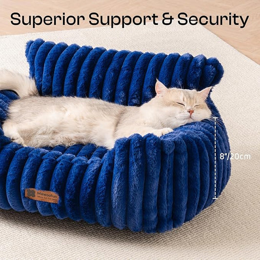 MEWOOFUN Cat Beds for Indoor Cats, Fluffy Cat Couch with Removable Washable Cover, Supportive Small Dog Beds for Puppy & Kitten up to 15 lbs (Navy Blue, 24x19x12)