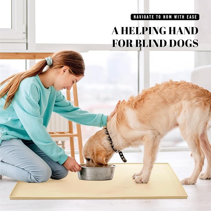 AVERYDAY 32x24'' Silicone Dog Mat for Food and Water, 0.63'' Edge Dog Food Bowl Mats for Floor Waterproof, Dogs Water Mat for Sloppy Drinker, Non Slip Rubber Pet Feeding Mats for Indoor Dogs and Cats