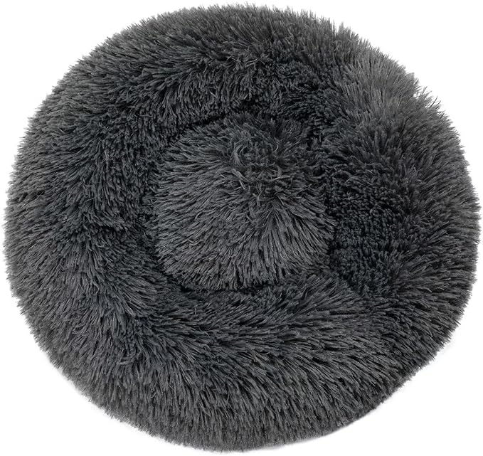 Dog Bed, Fluffy Round Pet Bed Non-Slip, Calming Soft Plush Donut Cuddler for Indoor Small Dogs Kittens, 15 inches Cat Bed Machine Washable, Dark Gray