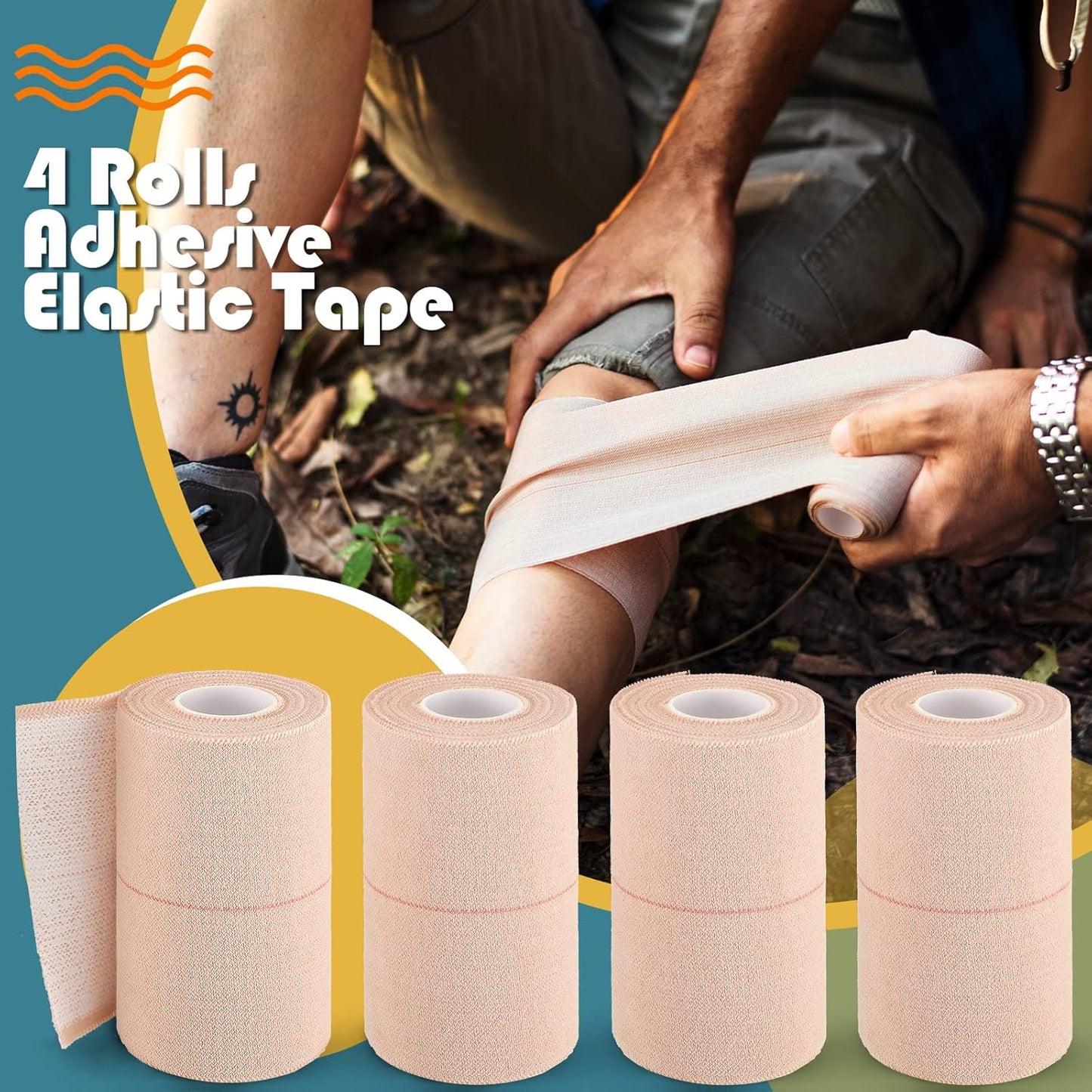 4 Rolls Elastic Tape Adhesive Elastic Tape Self Adhesive Bandage Wrap Flexible Stretch Bandages for Sports Ankle, Knee and Wrist Sprains Animal Pets, 5 Yard (3 Inch in Width)