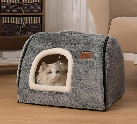 cat Bed cave-cat beds for Indoor Cats,Soft and Comfortable Cute cat Bed,cat House,with Removable Washable Cushioned Pillow,Enclosed Pet Bed,Kitten hut、Hideaway,Small Large Dog Tent (Dark Grey)