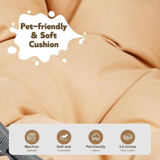 Cat Swing Bed with Stand & Cushion - Rattan Wicker Design, Indoor/Outdoor Hanging Hammock for Cats and Small Pets, Yellow