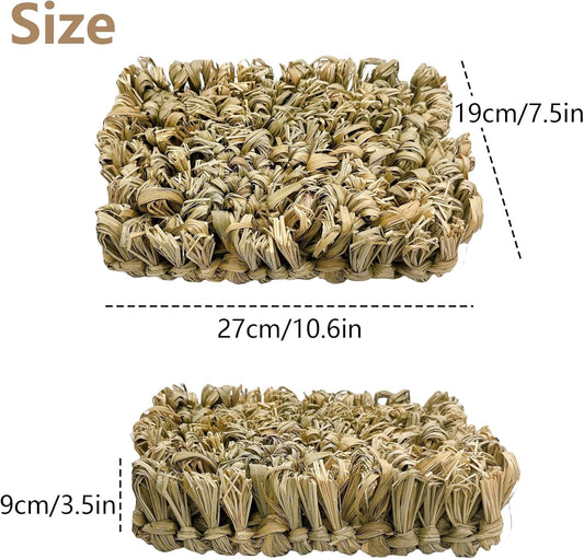 Hamiledyi Rabbit Grass Bed 2PCS Guinea Pig Hay Mat Bunny Natural Straw Woven Bed Rabbit Handmade Bedding Sleeping Grinding Nesting and Chewing Toy for Rabbit Guinea Pig Chinchilla Hedgehog Hamster