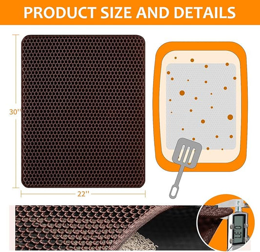 22"x30" Cat Litter Mat, EVA & Fabric Double Layer Design Waterproof Bottom Cat Litter Mat, Anti-slip Litter Box Mat, Easy To Catch Pet Litter, Easier To Clean, Washable, Soft on Paws, Brown