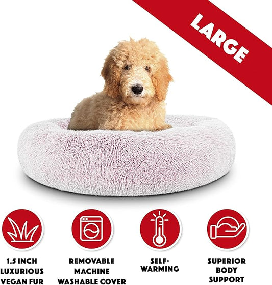 The Dog’s Bed Sound Sleep Original Calming Dog & Cat Bed, Anti-Anxiety Plush Faux Fur Donut Nest Snuggler, with Removable Cover, Veterinary Approved