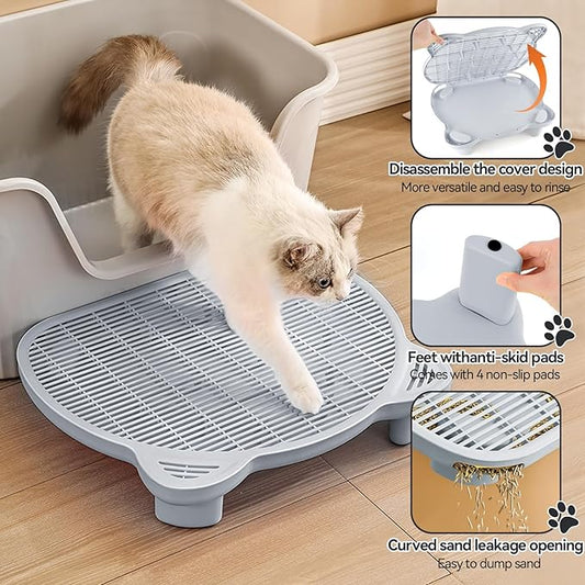 Adjustable Cat Ramp Litter Box Step Double Layer with Filter Function, Elevated Litter Box Ramp for Senior Cats Easy Cleaning Cat Litter Tray for Floor Indoor (Grey)
