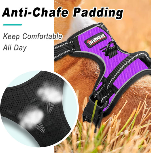 BARKBAY No Pull Dog Harness Large Step in Reflective Dog Harness with Front Clip and Easy Control Handle for Walking Training Running(Purple,M)