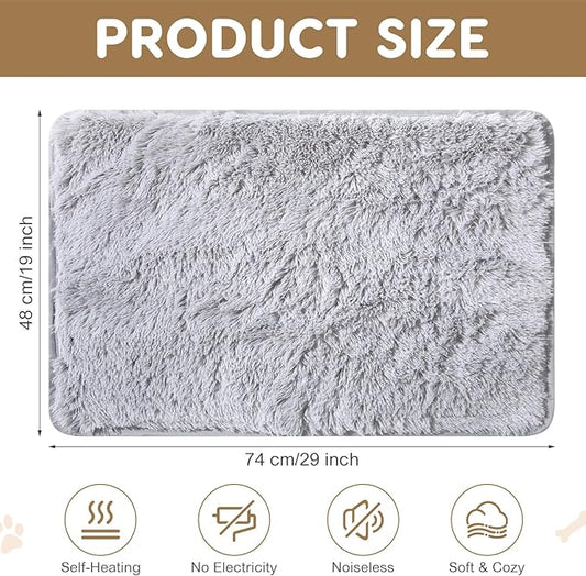 4 Pack Self Warming Cat Bed Pad Self Heating Dog Mat with Fluffy Faux Fur Plush Cat Calming Bed Thermal Mat Washable Pet Pad Anti Slip Bottom for Outdoor Indoor Pets(Grey,19" X 29")