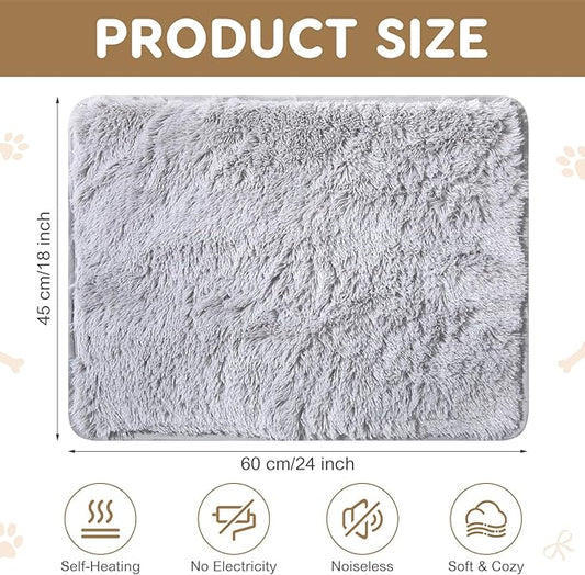 4 Pack Self Warming Cat Bed Pad Self Heating Dog Mat with Fluffy Faux Fur Plush Cat Calming Bed Thermal Mat Washable Pet Pad Anti Slip Bottom for Outdoor Indoor Pets(Grey,18" X 24")