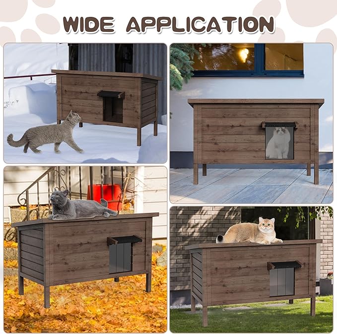 Outdoor Cat House Feral Cat Shelter Fully Insulated Outside Feral Cat Enclosure Wooden for Multiple Cats Possum Stray Condos Barn Cat Weatherproof Cathouse 34.4" L x 21.7" W x 27.2" H