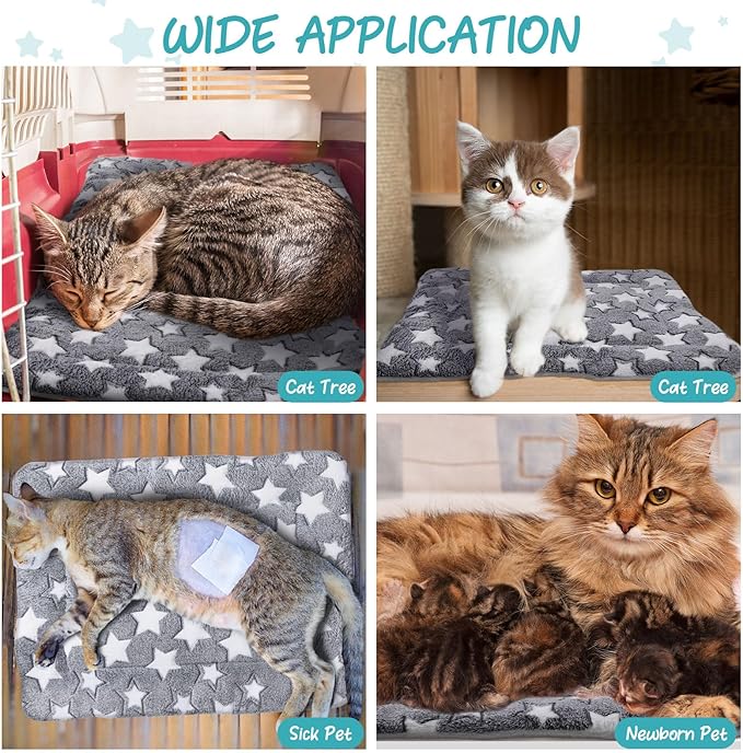 2 Pack Self Warming Cat Mat Self Heating Pad Bed Reversible Machine Washable Reflects Body Heat Warm Thermal Pet Pad Crate Blanket for Feral and Indoor Cat(Star,22'' X 18'')