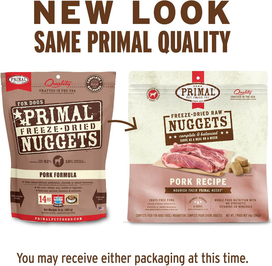 Primal Freeze Dried Raw Dog Food Nuggets, Pork, Complete & Balanced Meal, Also Use as Topper or Treat, Premium, Healthy, Grain Free, High Protein Raw Dog Food, 14 oz (Pack of 2)